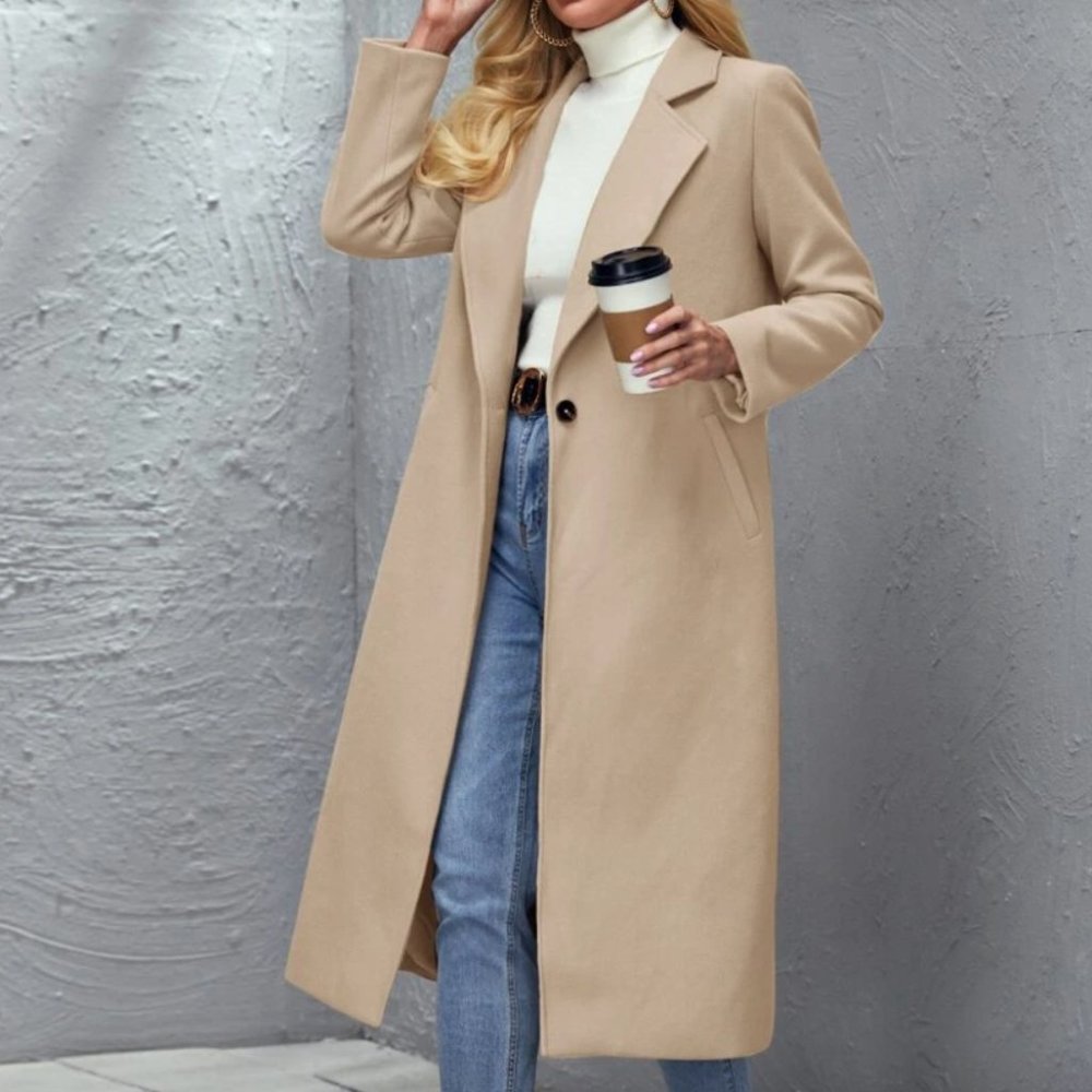 winter peacoat trench long jacket camel tan brown long line - Picture 4 of 11